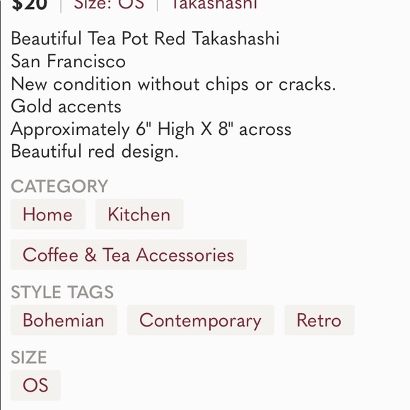 Red Tea Pot San Francisco Takashashi Japan - Picture 7 of 7